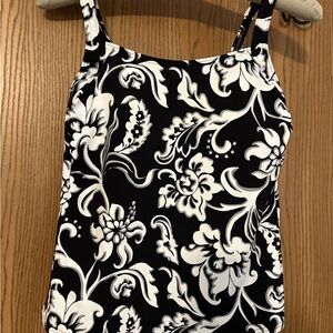 NWOT Lands' End Black and White Floral Tankini Swim Top Size 2